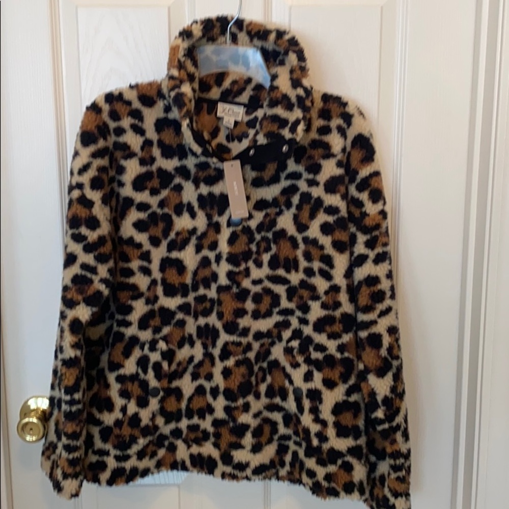J Crew snap-collar, leopard print Sherpa; size S - Picture 5 of 13